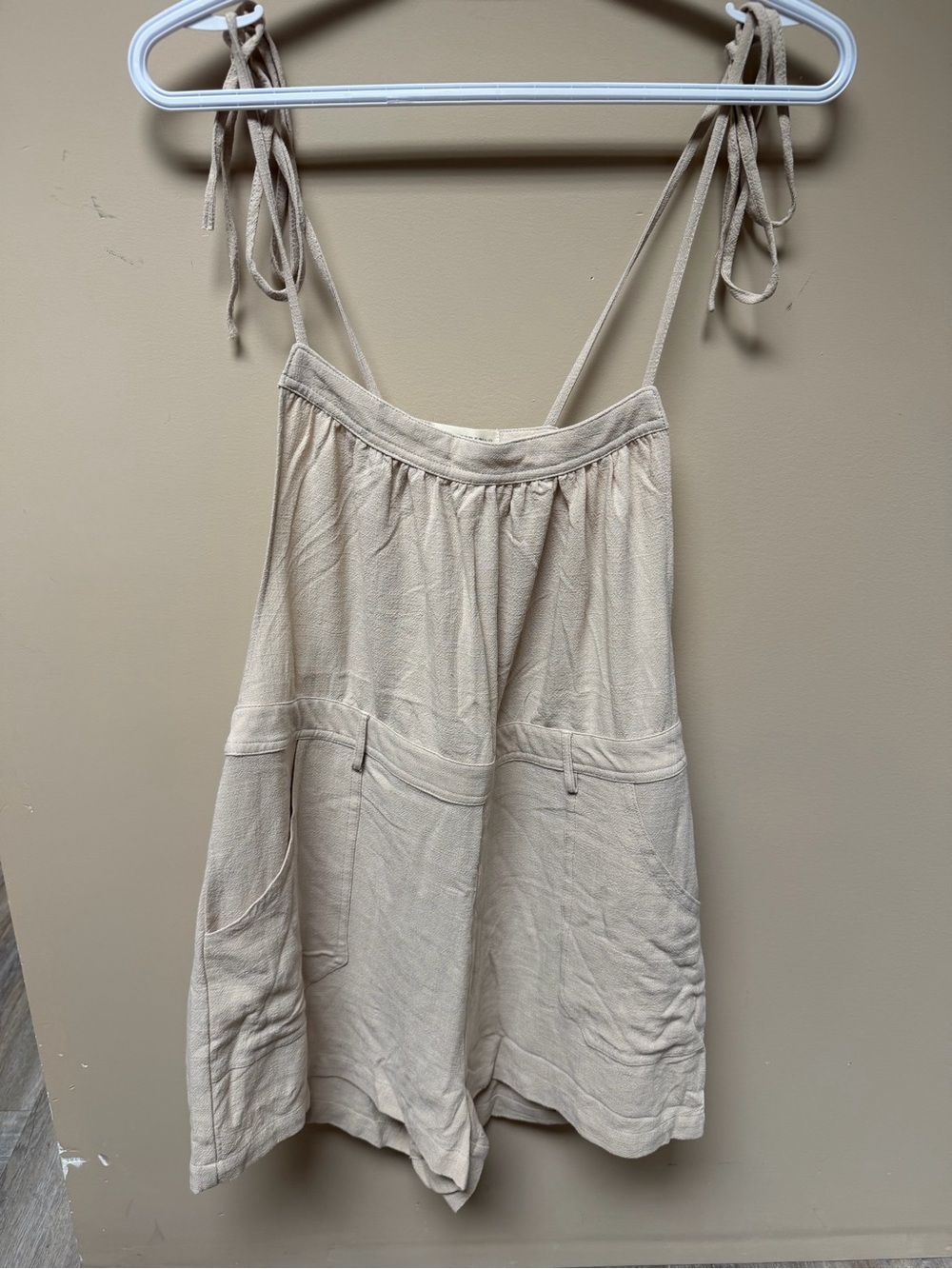 JACKSON Cream Tie-Shoulder linen Camisole Romper
